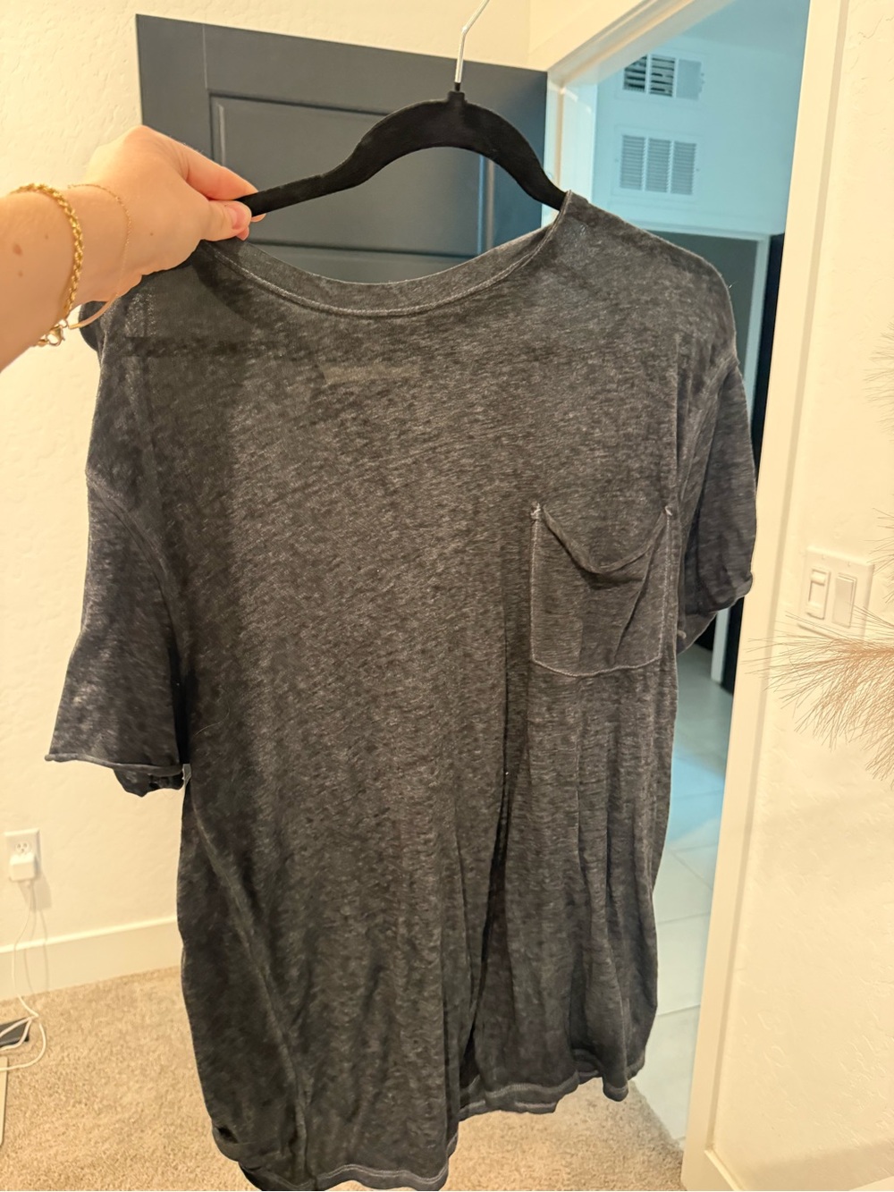 Free People Washed Black Pocket Tee